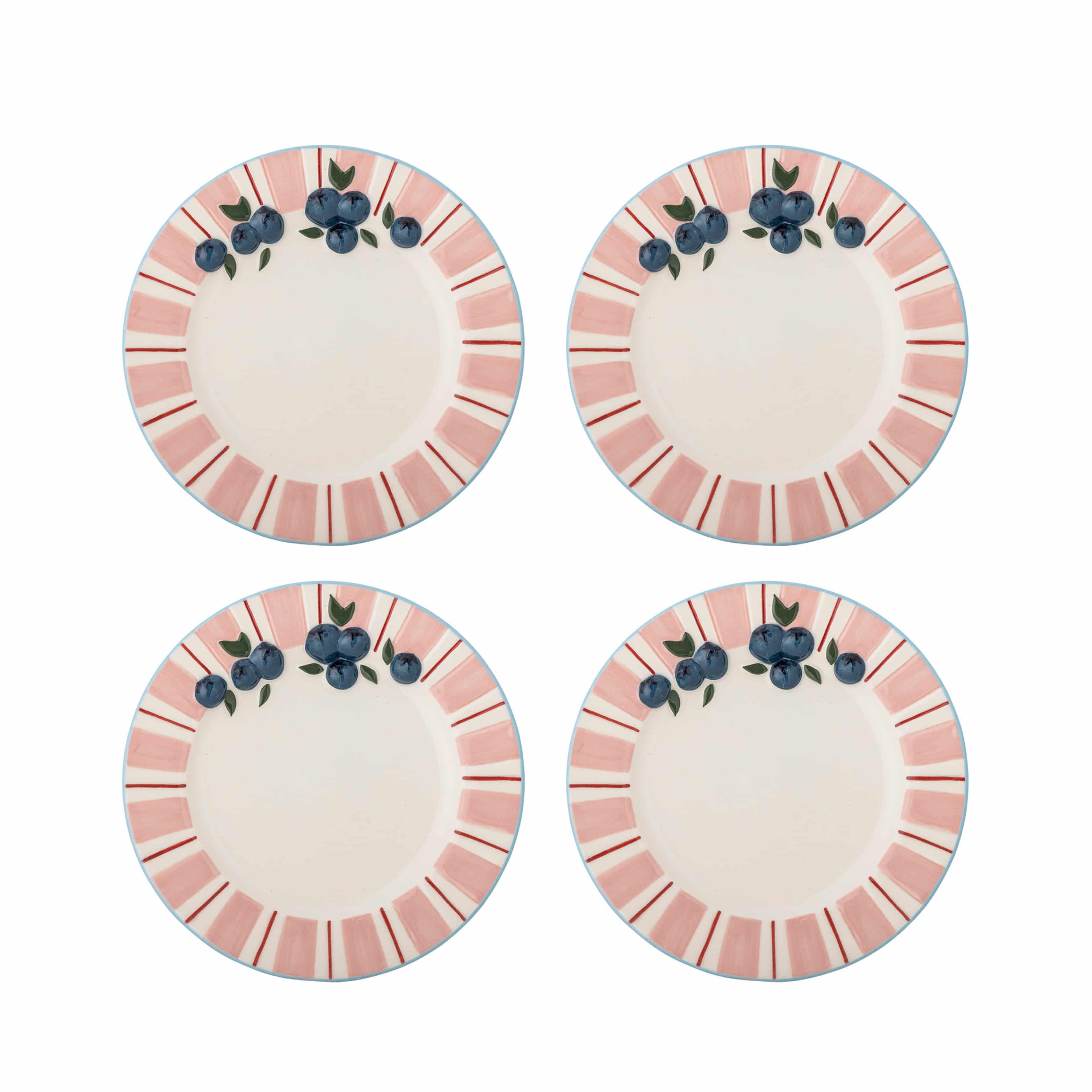 Set of 4 Blueberry Striped Side Plates, 20.5cm