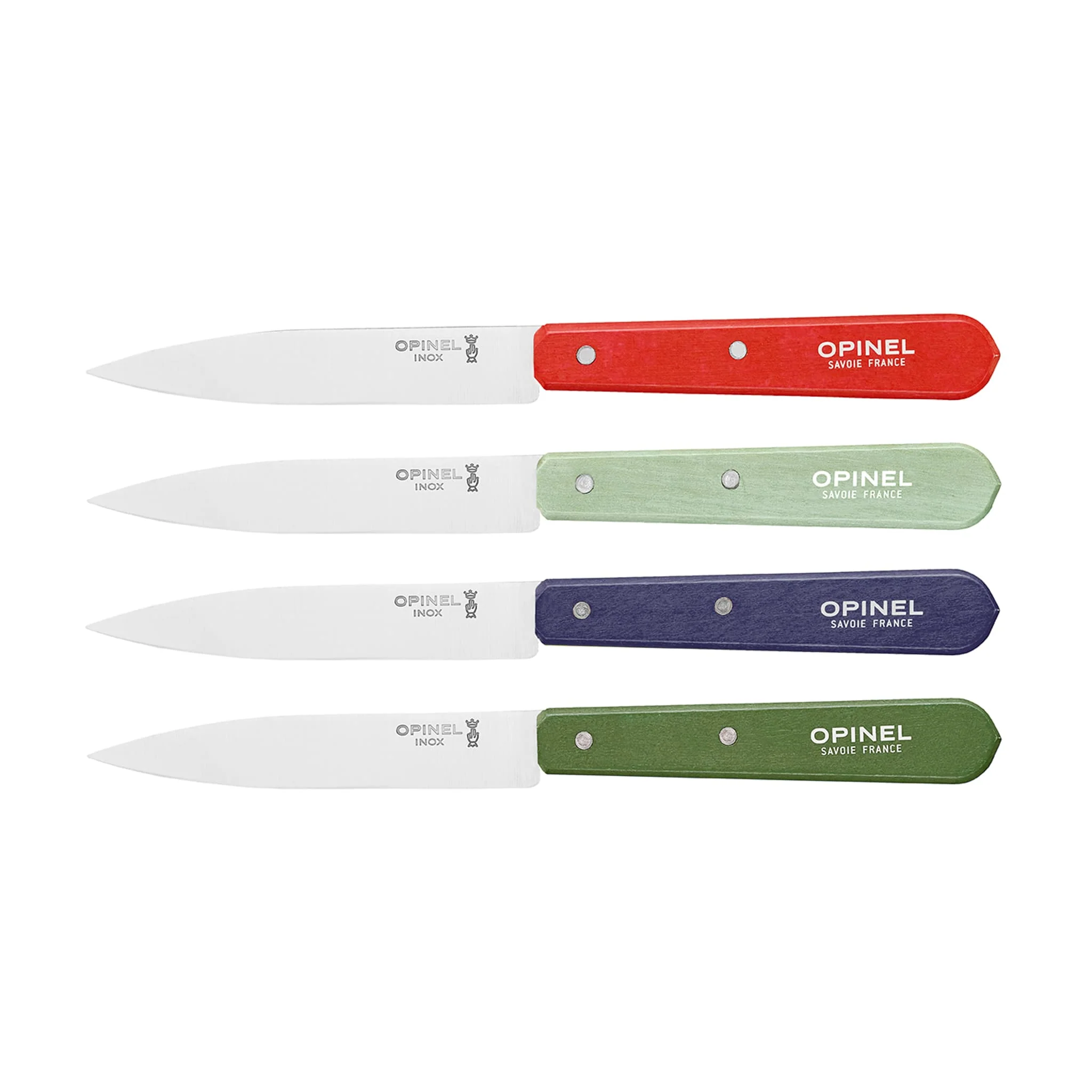 Set of 4 Opinel No 112 Coloured Beechwood Handle Paring Knives, 10cm