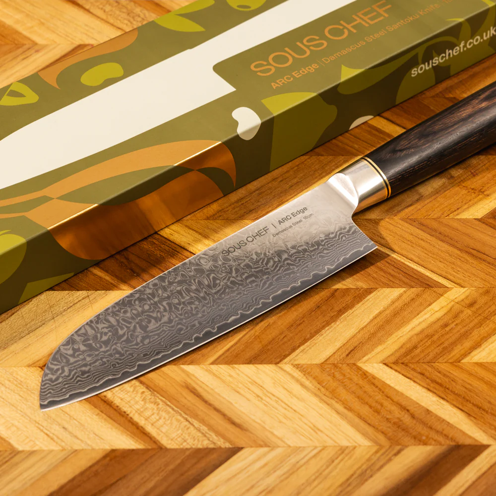 Sous Chef ARC Edge Damascus Steel Santoku Knife, 18cm - Image 2