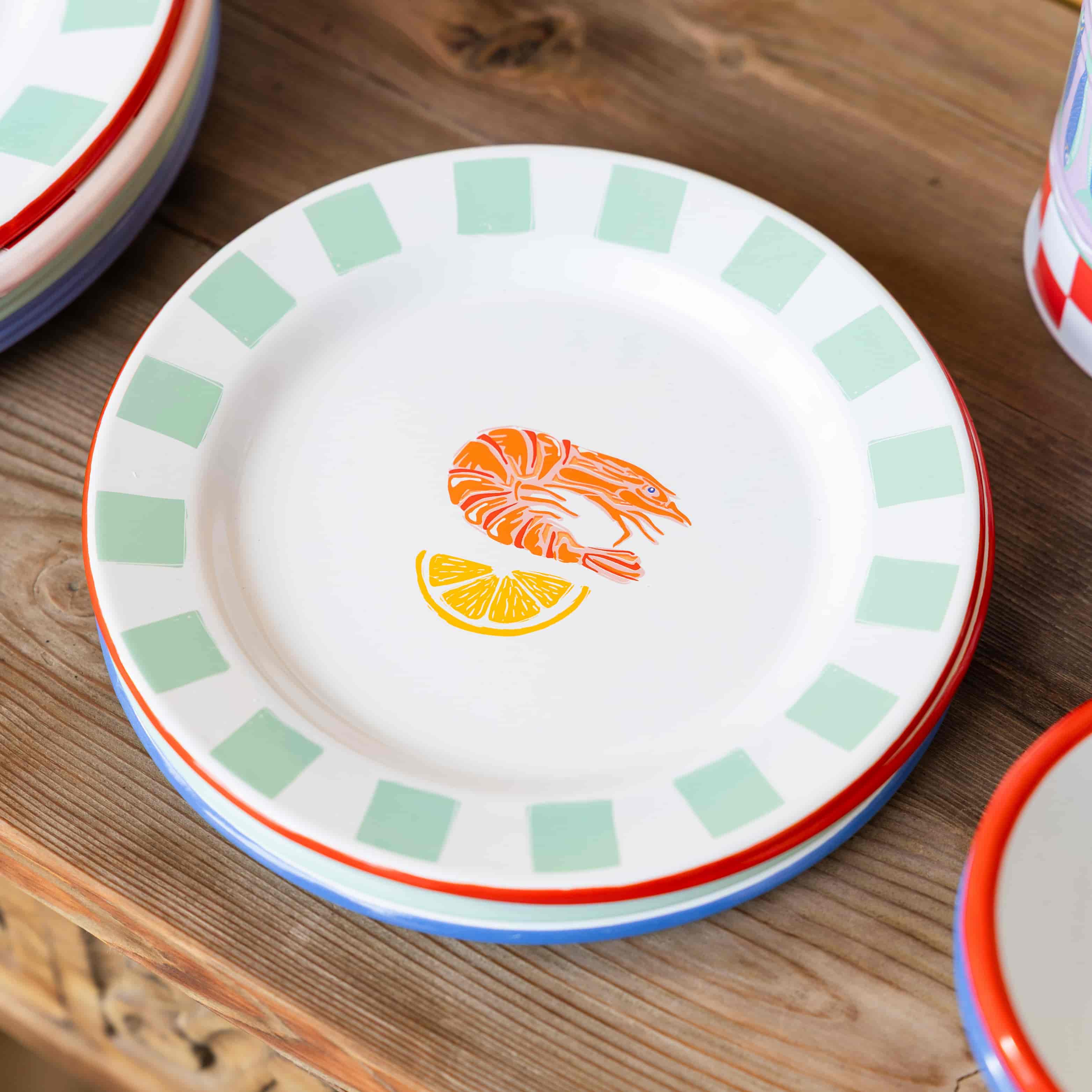 Striped Prawn Printed Enamel Side Plate, 20cm - Image 2